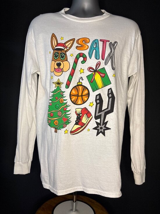Frost Tops - San Antonio Spurs White Long Sleeve T-Shirt Spurs Mascot Coyote Size M SATX